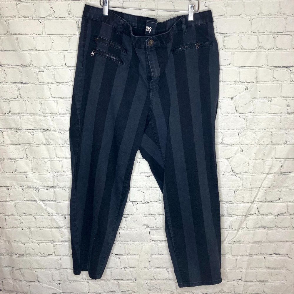 Parasuco black and blue/grey striped ankle jeans